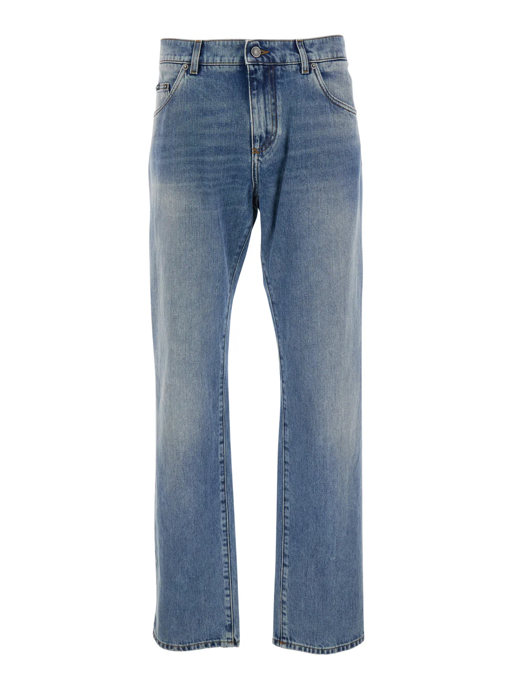 Dolce & Gabbana Blue Five-pocket jeans with logo patch on the back in denim for man Blu Cotton