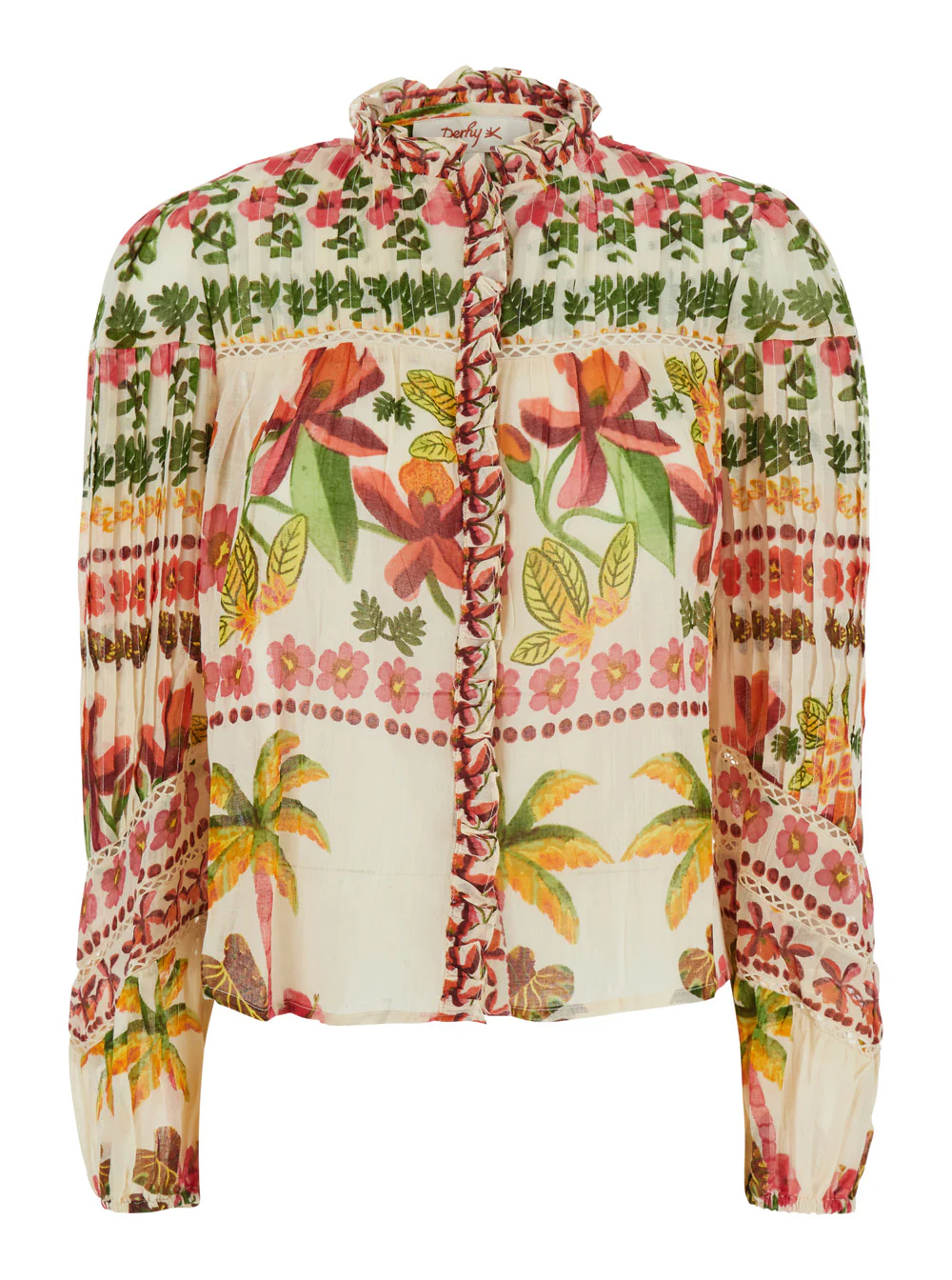 Derhy Blouse Axelle White With Long Sleeves And Lace Details For Women Cotton Shirts Blouses