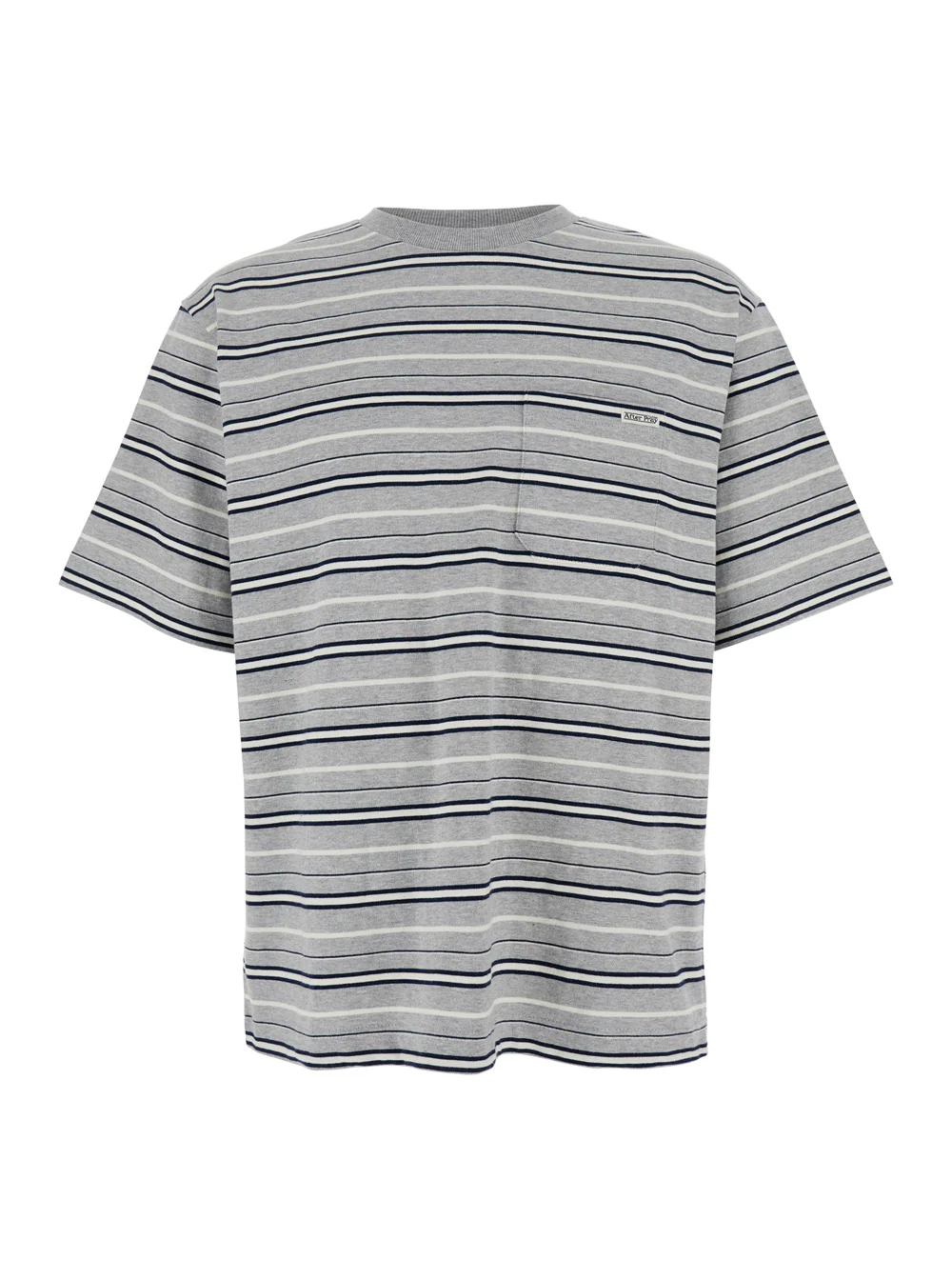After Pray Grey Crewneck T-Shirt with All-Over Striped Motif in Cotton Man Tshirts And Polo Shirts