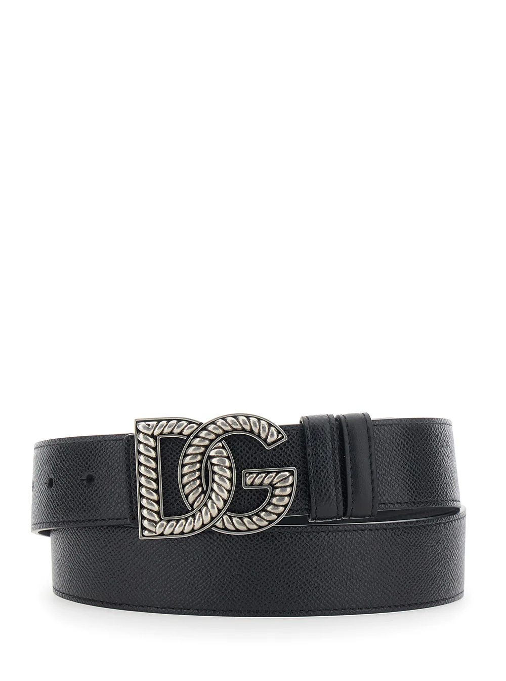 Dolce & Gabbana Black Belt with Logo Plate on the Front in Leather for Men Calf