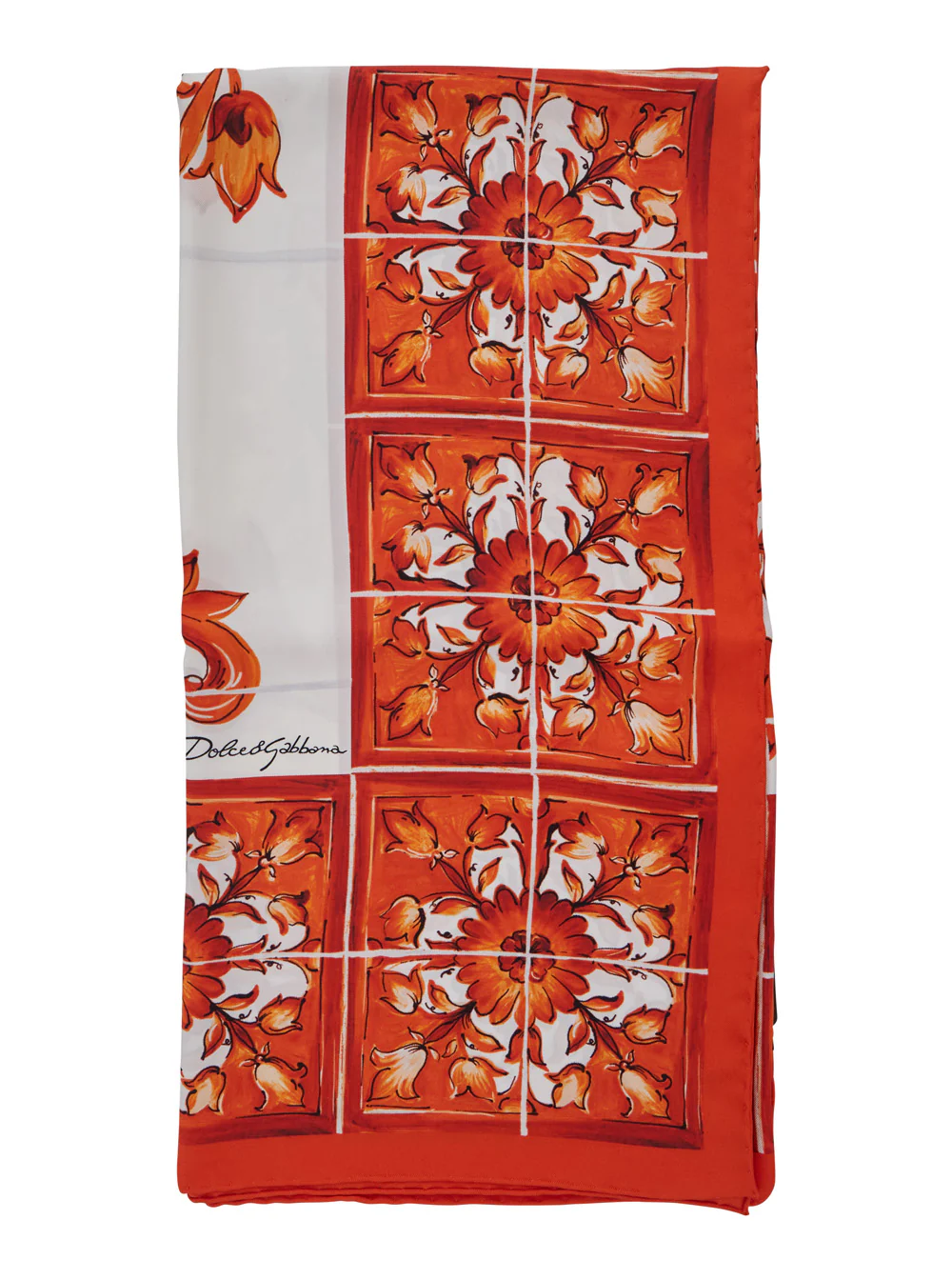 Dolce & Gabbana Maiolica Print Silk Foulard 90x90 Orange Scarfs And Foulards