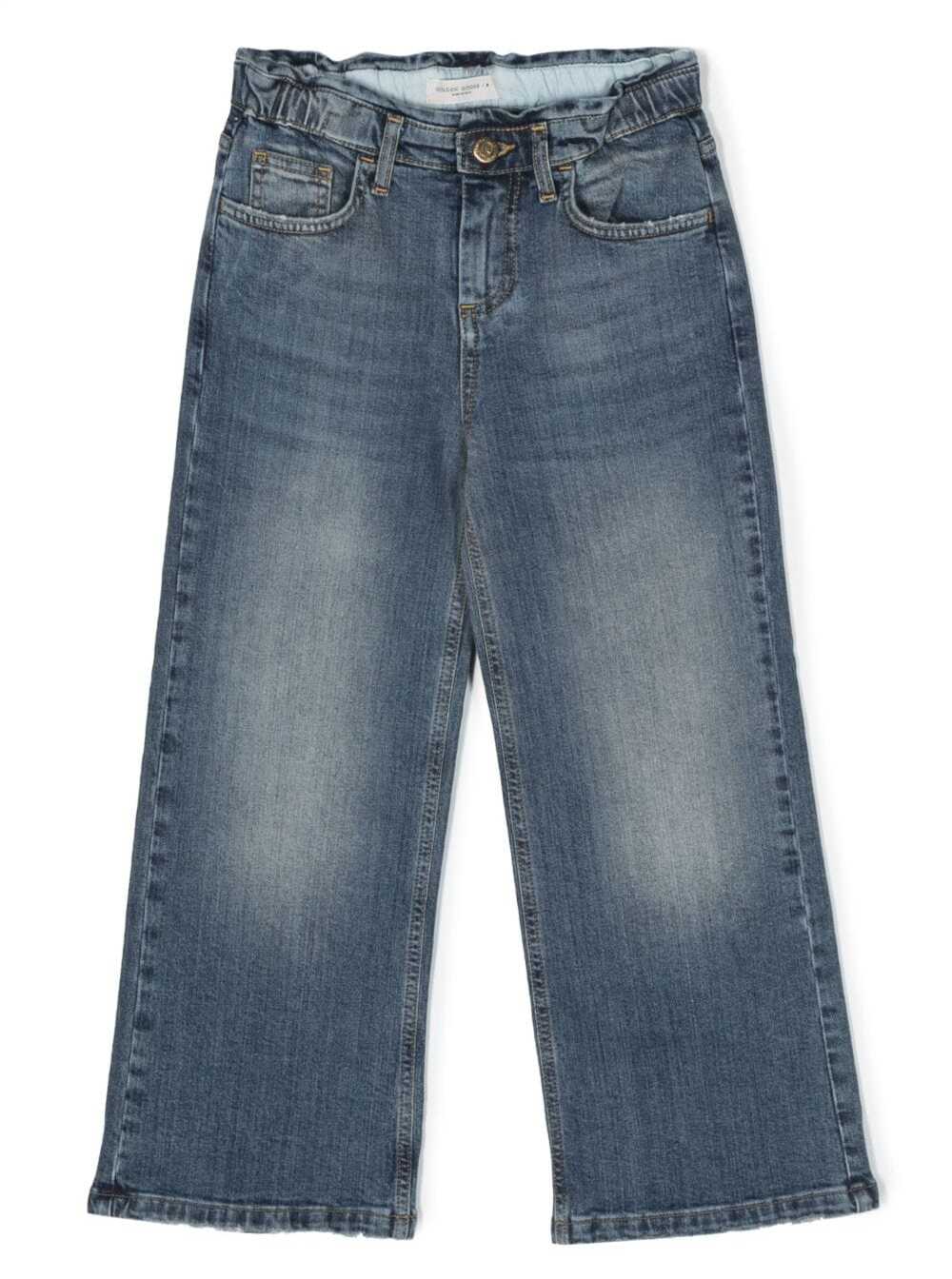 Golden Goose Kids Journey- Girls Elasticated Waist Wide Leg Jeans- Medium Stone Washed Stretch Denim Include Il Codice Gyp01605p00119750765 Blu Cotton Elastane