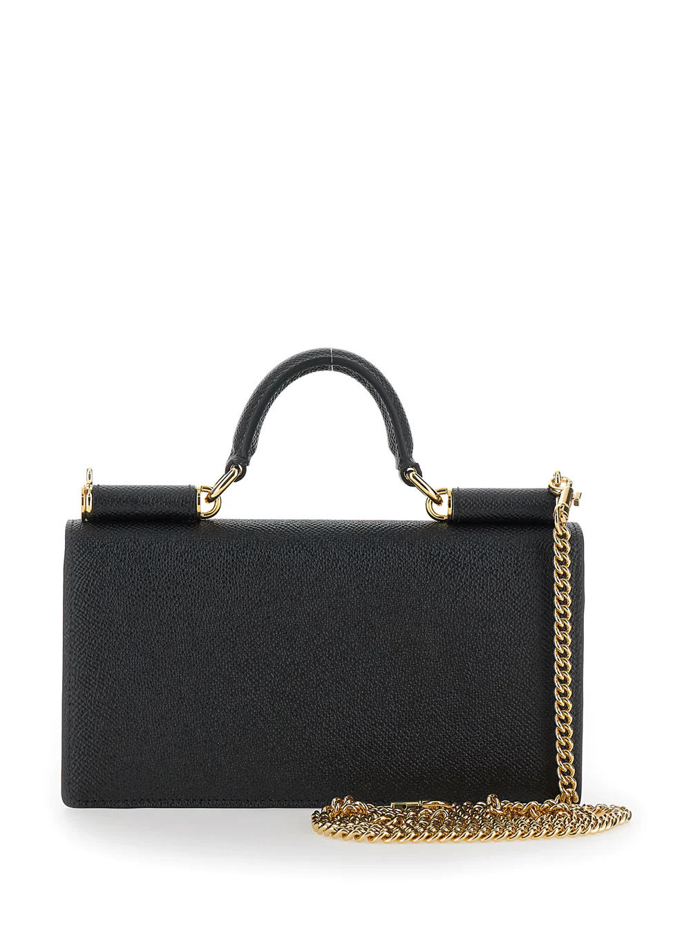 Dolce & Gabbana Crossbody Bag With Grained Leather Logo Plate Black Woman Calf Mini