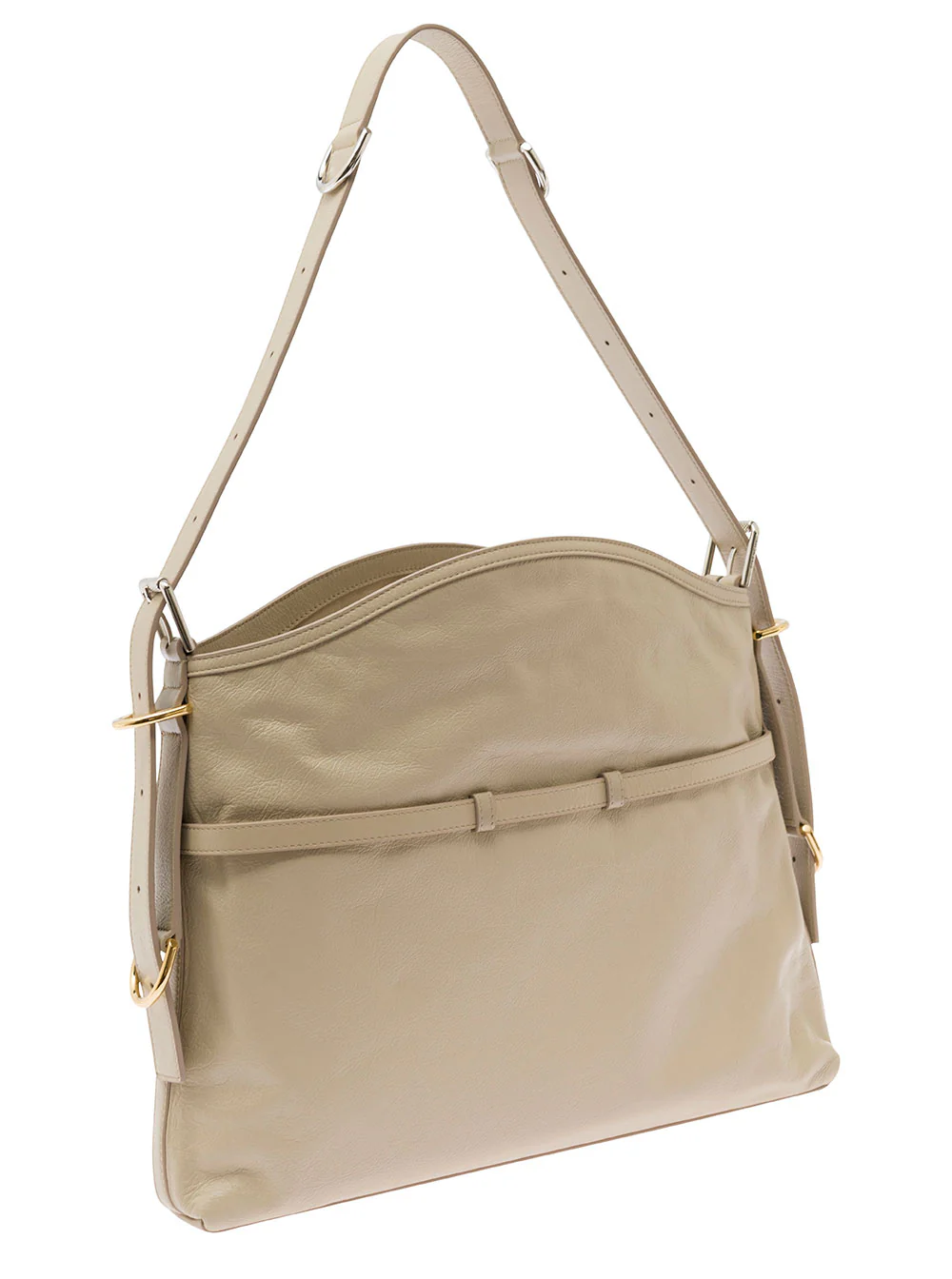Givenchy Voyou Beige Shoulder Bag with Embossed Logo in Smooth Leather Woman Calf