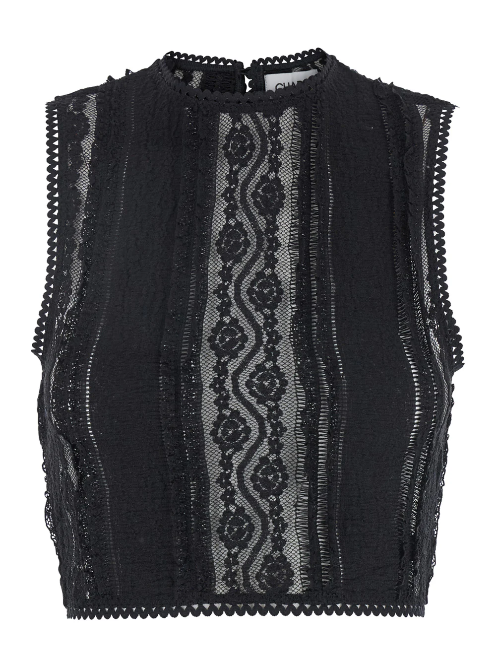 Charo Ruiz Asteria Black Top With Embroidery Details And Semi-Transparent Design Cotton Tech Fabric Blend Woman Nylon Spandex Tops