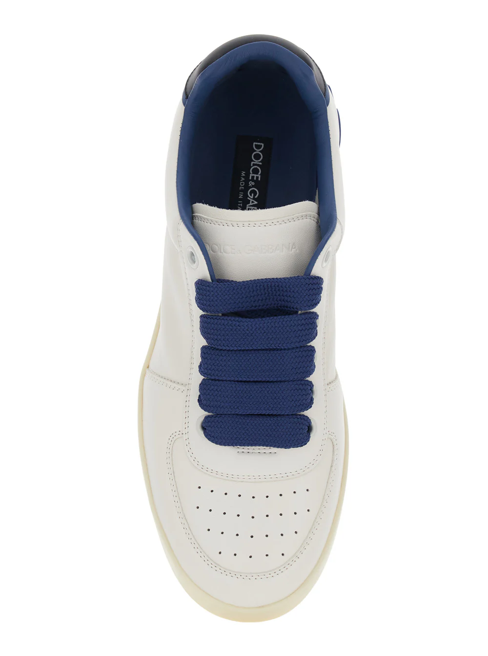 Dolce & Gabbana Blue Sneaker Portofino Custom with Contrast Heel and Leather Lettering Logo for Men Blu Lamb Sheep