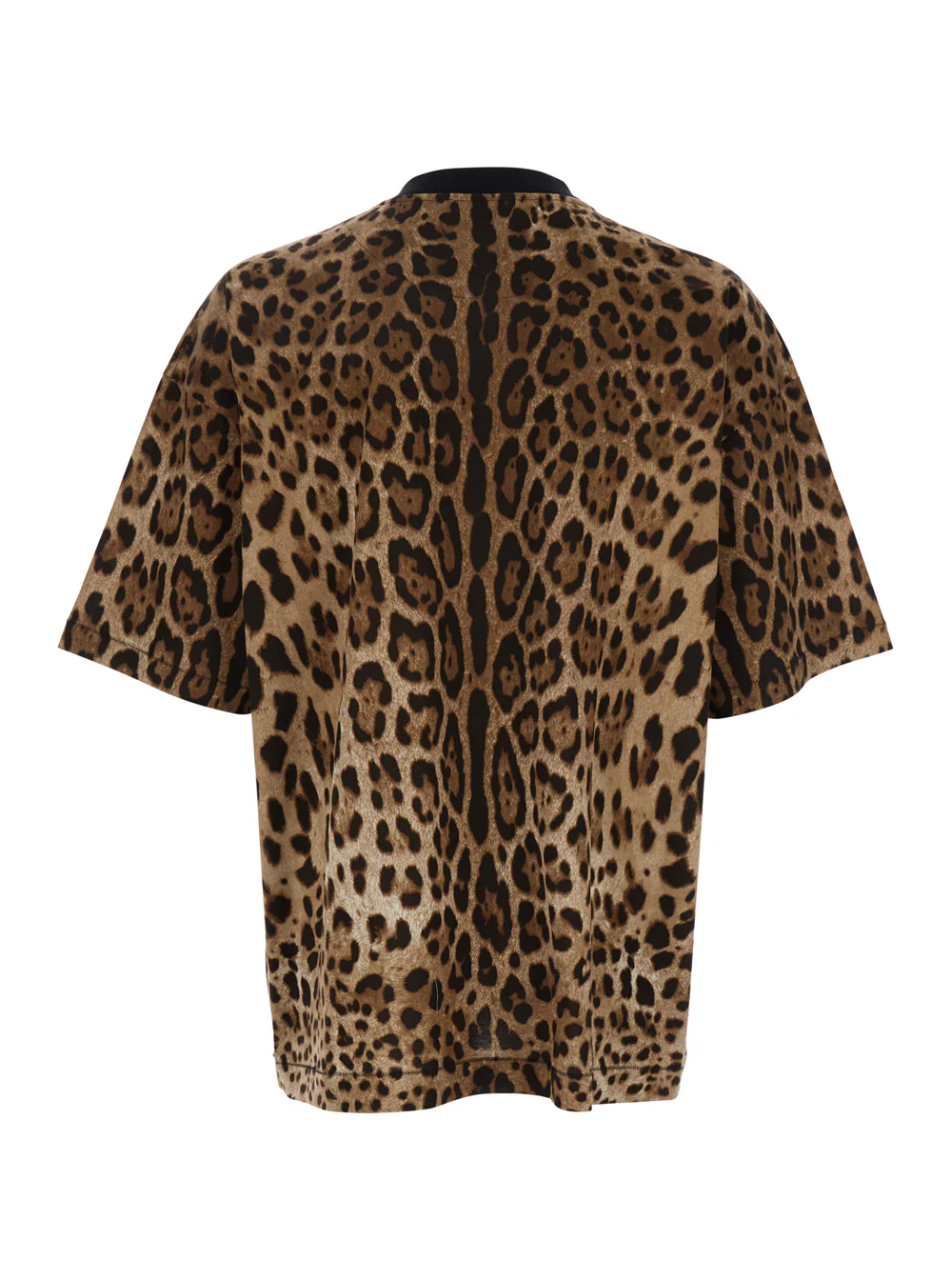 Dolce & Gabbana Brown T-Shirt with All-Over Leopard Motif in Cotton Man Tshirts And Polo Shirts