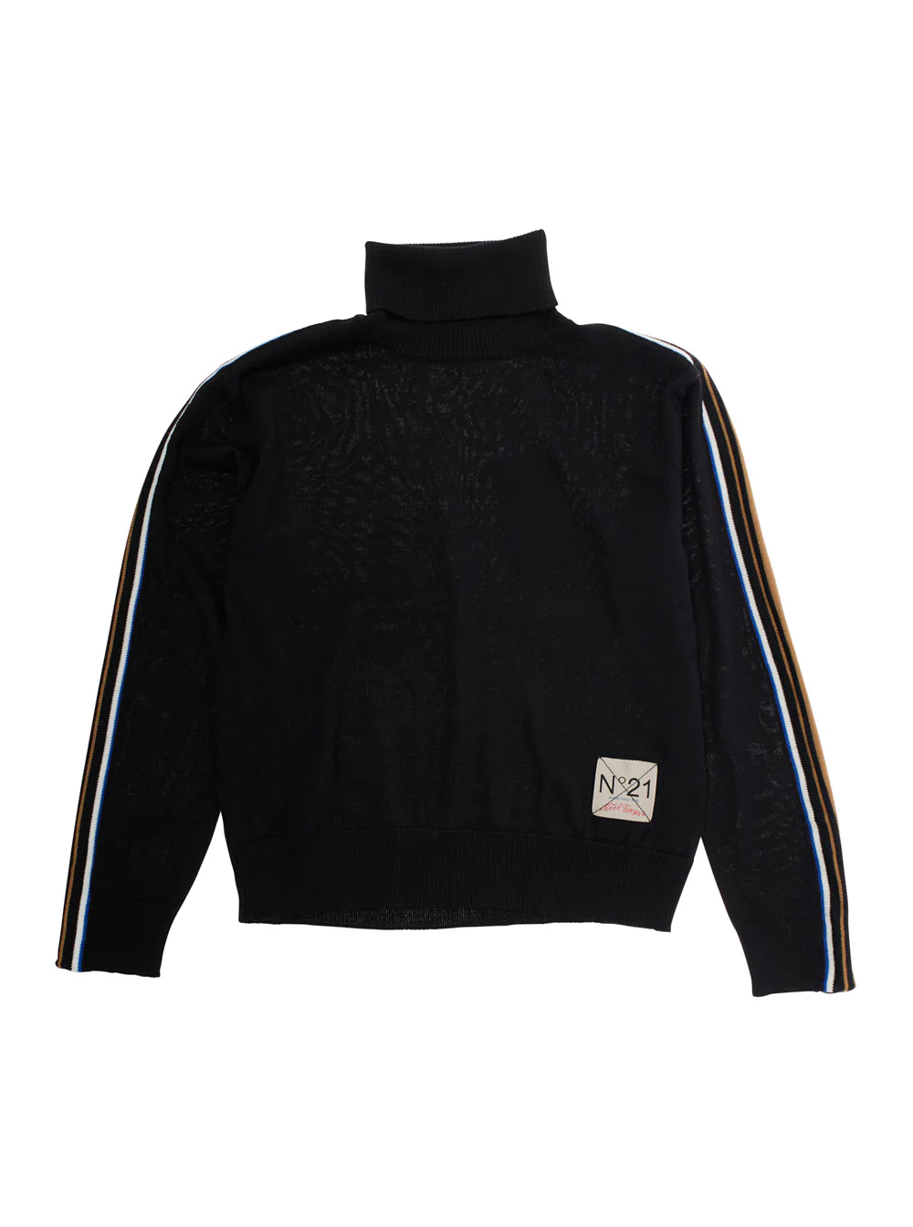 N°21 Kids Black High Neck Sweater With Logo Patch Wool Blend Boy Acrylic Jersey
