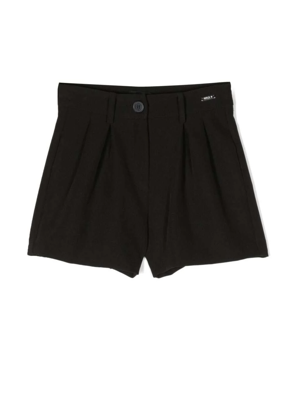 Monnalisa Kids Black Bermuda Shorts With Pences And Logo Detail Stretch Fabric Girl Polyester Elastan