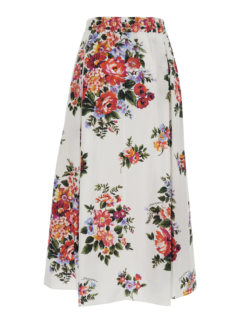 Dolce & Gabbana White Long Skirt With Floral Print And Elastic Waist Cotton For Women