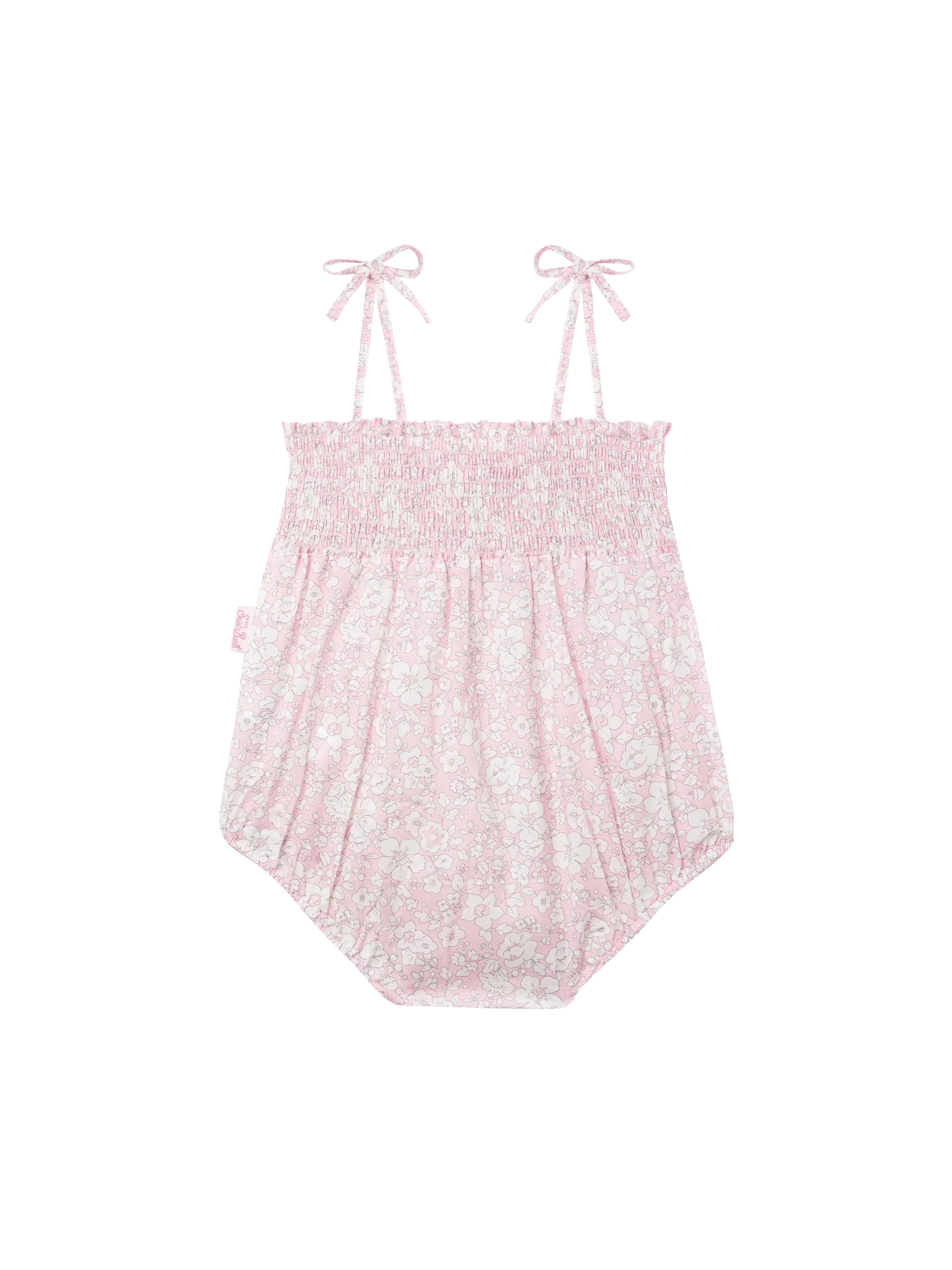 Mc2 Saint Barth Dudu Newborn Cotton Romper Suit With Flower Print Pink Overalls