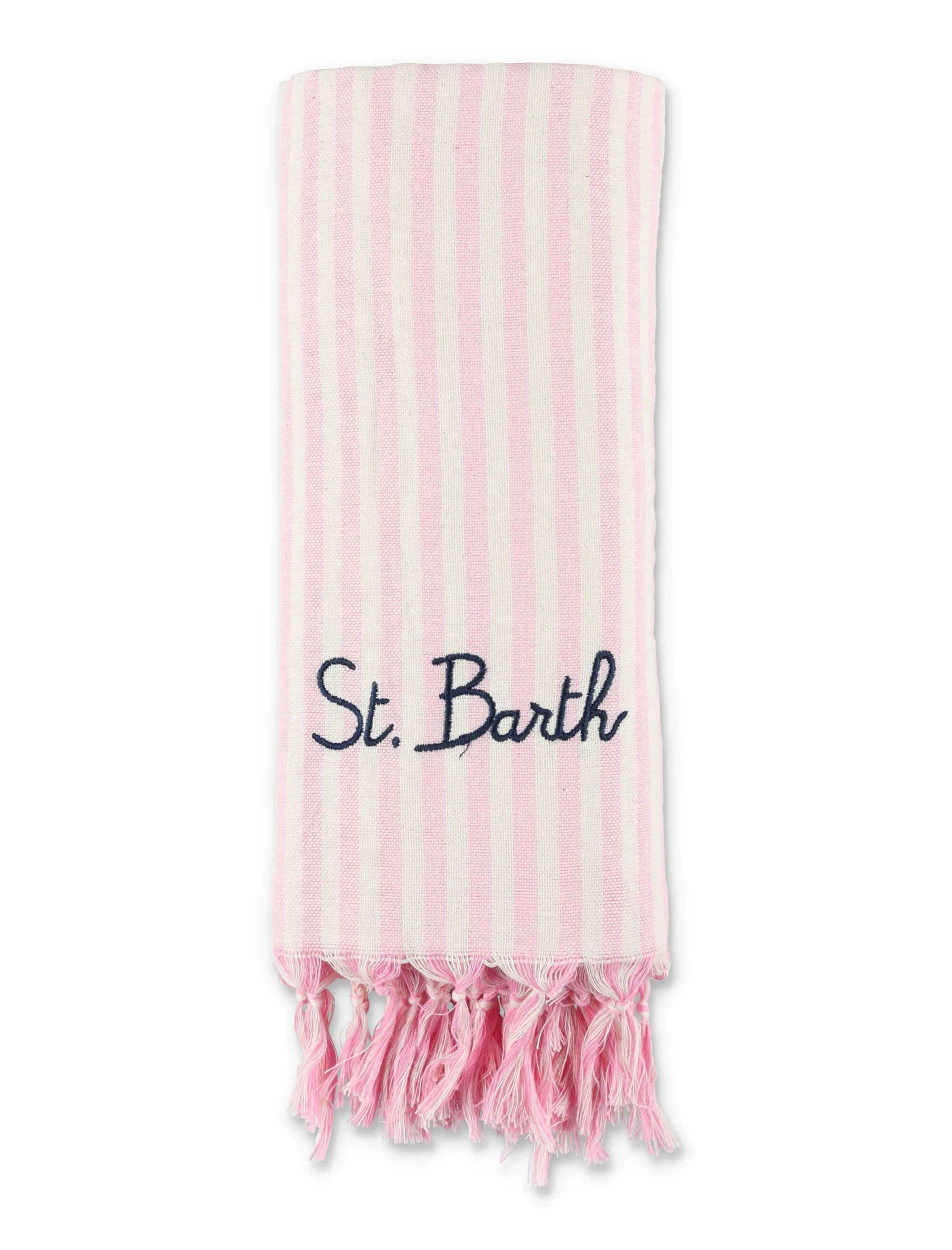 Mc2 Saint Barth Girls White And Pink Striped Beach Towel Cotton