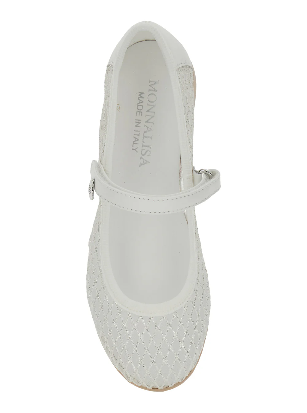 Monnalisa Kids Ballet shoes Net Design with All-Over Glitter Decoration in Ecoleather for Girls White Ballerinas