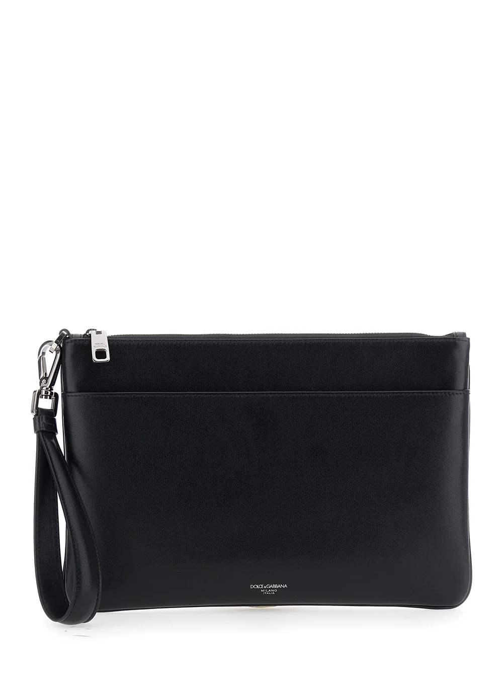 Dolce & Gabbana Black Clutch with Removable Wrist Strap and Logo Lettering on the Front in Leather Man Calf Clutches Pochettes