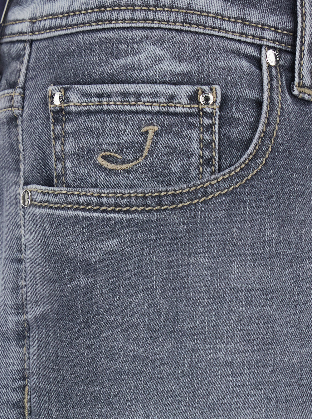 Jacob Cohen Jeans Bard with Belt Loops and Logo Patch on the Back in Faded Black Denim for Men Grey Cotton Emerald Elastane