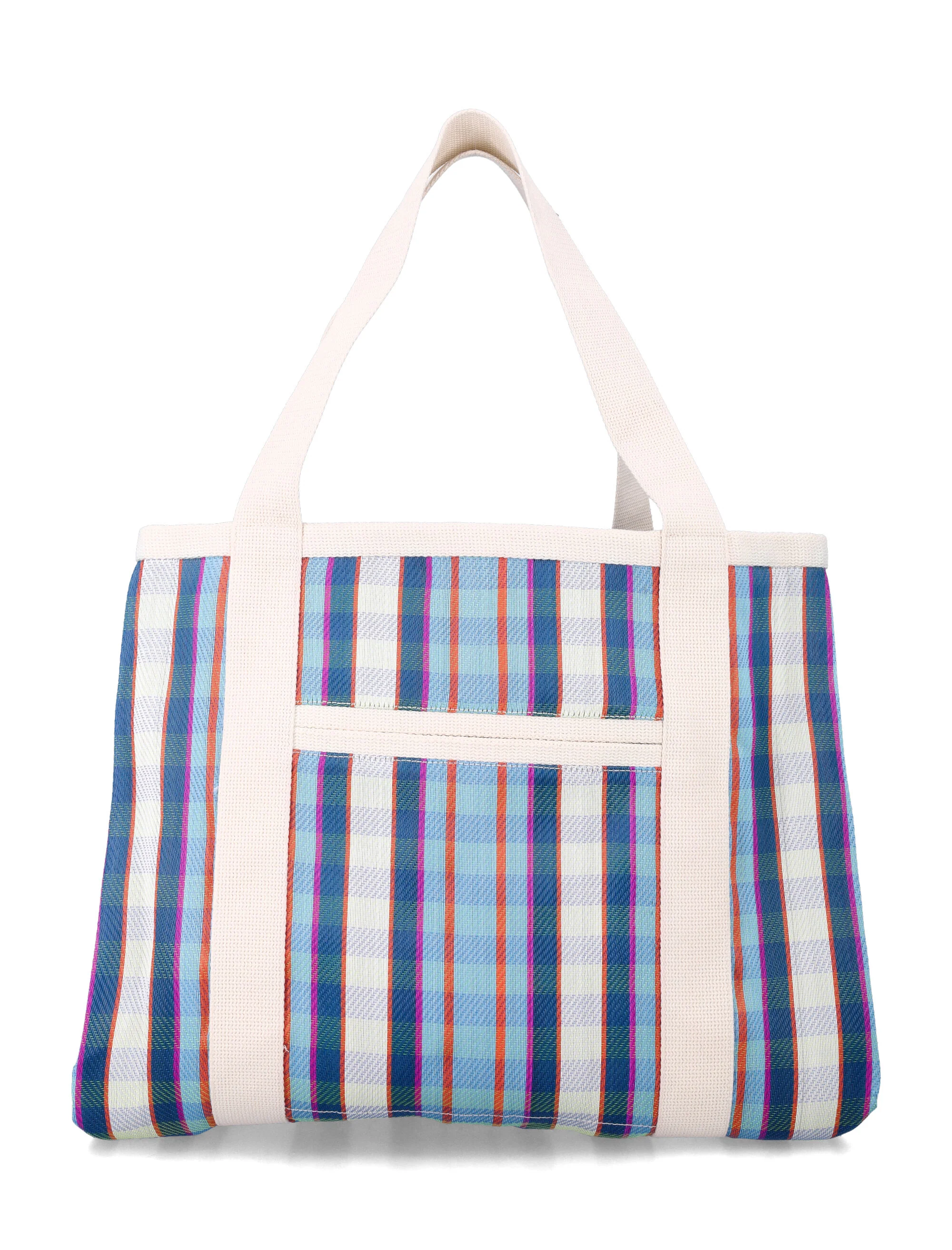Isabel Marant Darwen striped shoulder tote Torquise Chalk Nylon