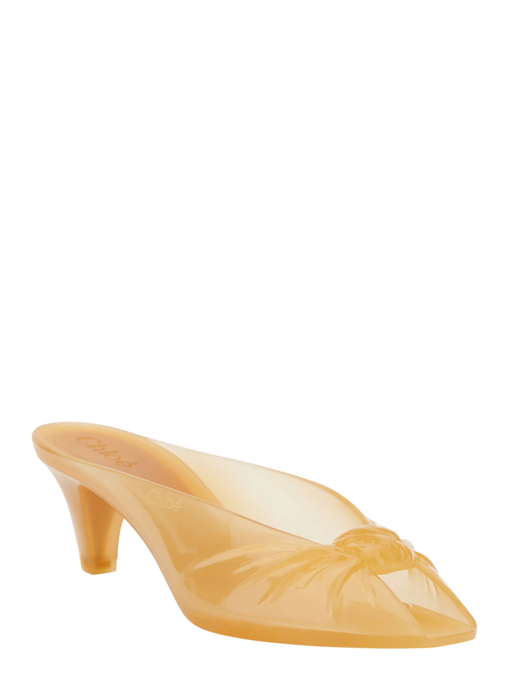 Chloé Azia Sandals With Shaped Straps In Champagne Glitter Leather For Women Orange Heels