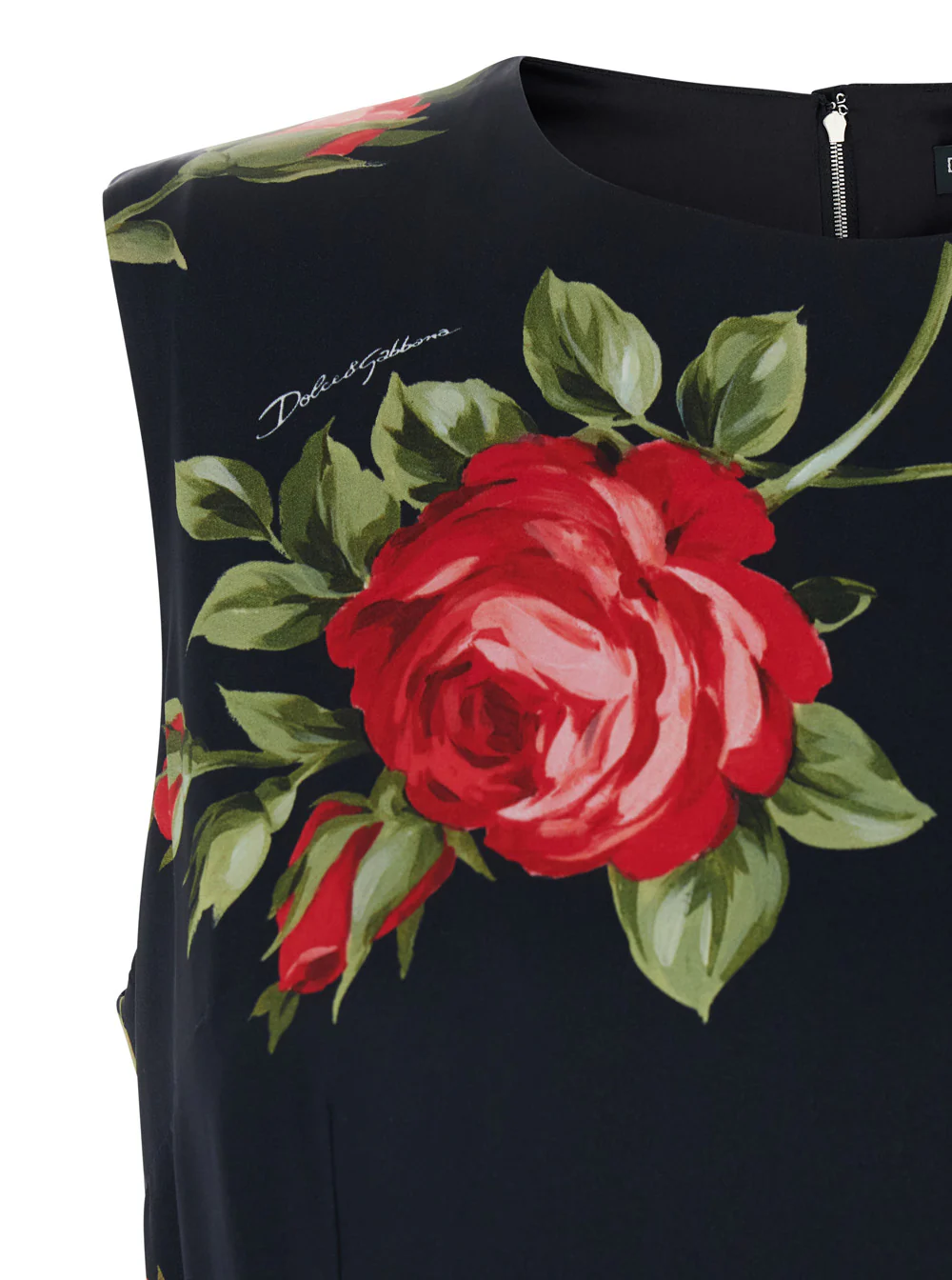 Dolce & Gabbana Black Dress with all-over floral print in silk for women Elastane