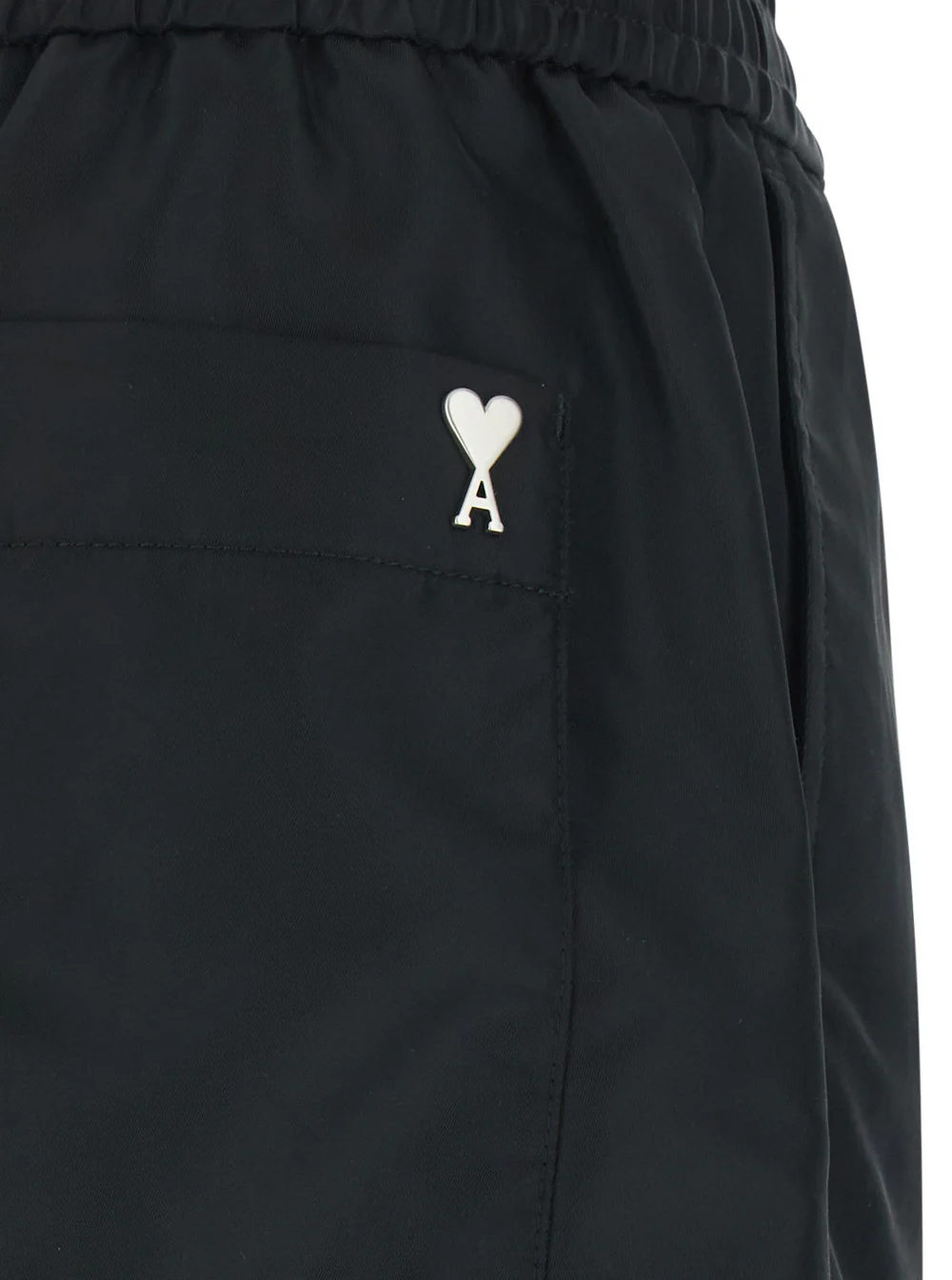 AMI Paris Black Shorts With Elastic Waist And Ami De Coeur Detail On The Back In Tech Fabric Man Bermuda
