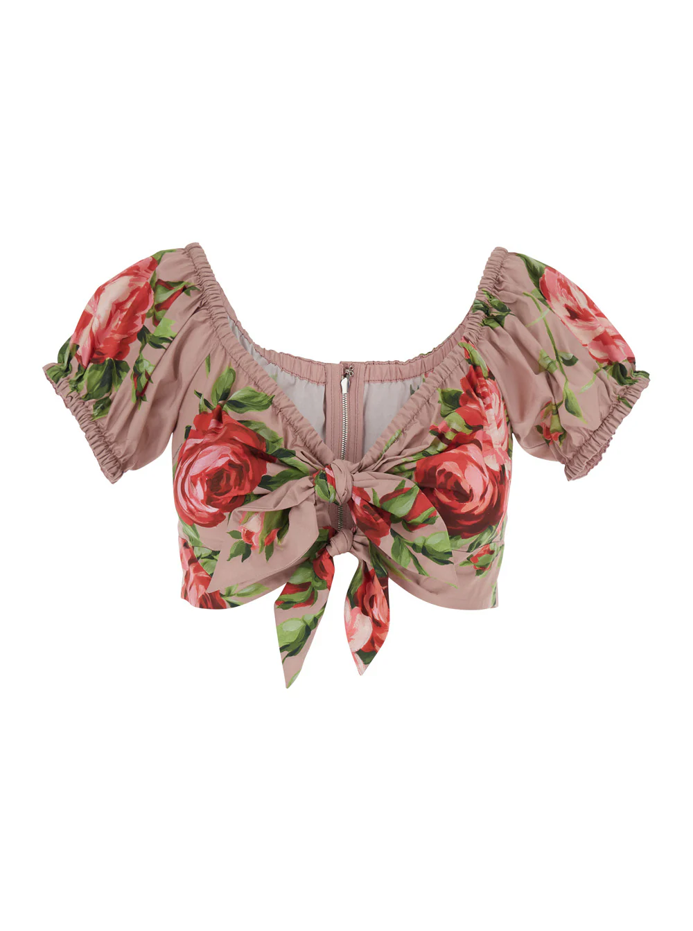 Dolce & Gabbana Pink Floral Print Crop Top with Double Knot In Cotton for Women Tops Dolce & Gabbana Pink Floral Print Crop Top with Double Knot In Cotton for Women Tops