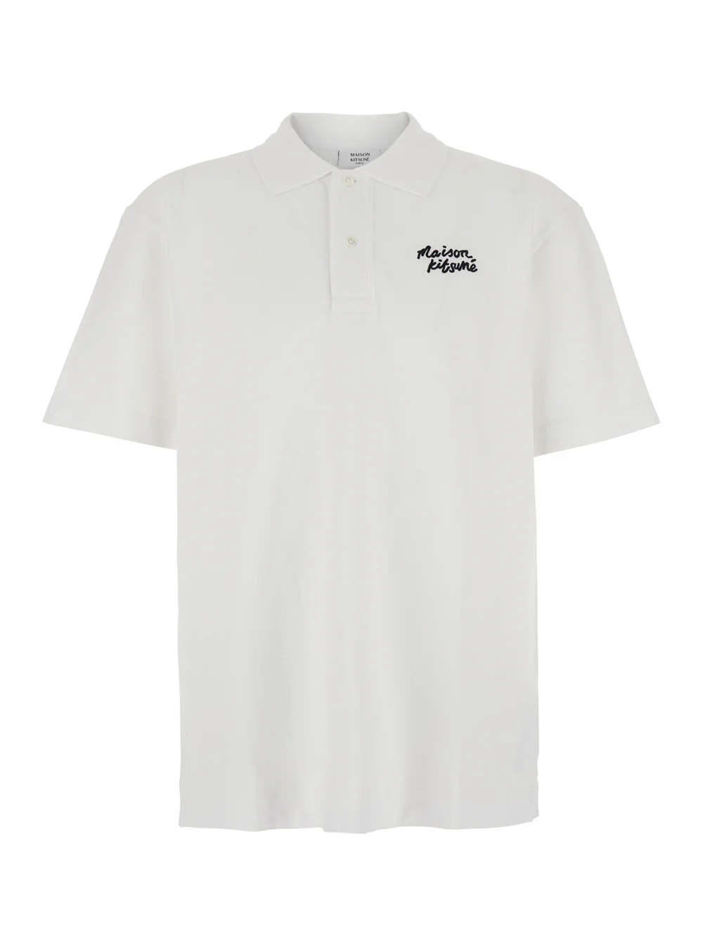 Maison Kitsuné Handwriting Comfort Polo White With Pointed Collar And Logo Print On The Front Organic Cotton For Men Tshirts Shirts Maison Kitsuné Handwriting Comfort Polo White With Pointed Collar And Logo Print On The Front Organic Cotton For Men Tshirts Shirts