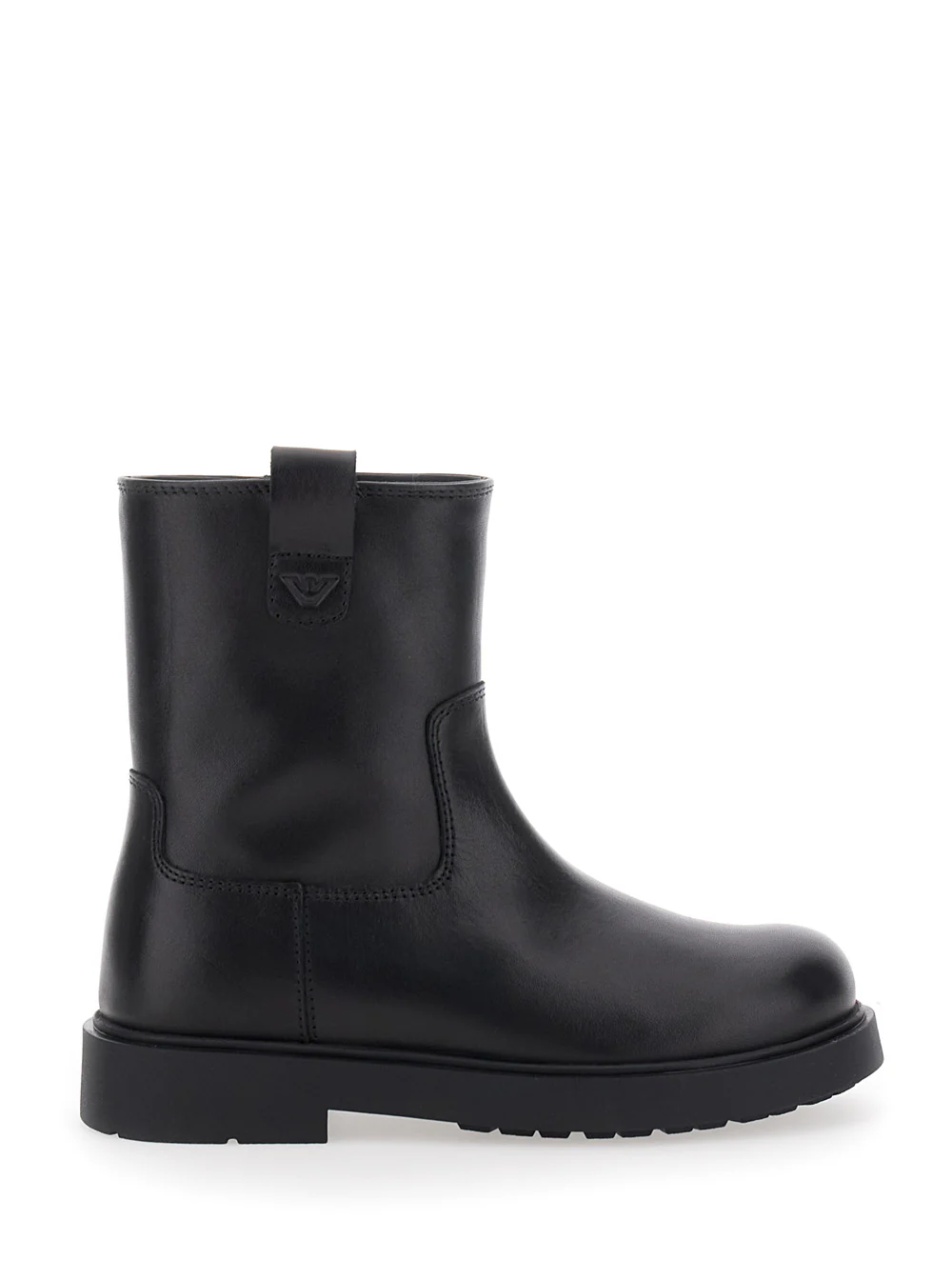 Emporio Armani Kids Black Boots with Logo Patch and Side Zip Closure in Leather Boy Calf