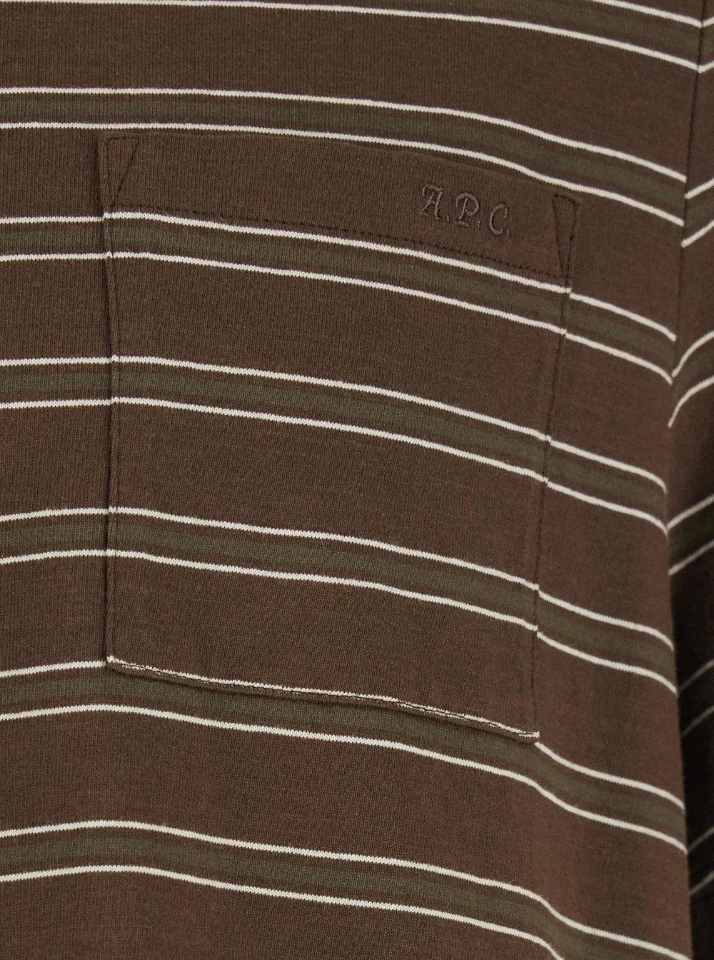 A.P.C. Brown Crew Neck T-Shirt with Striped Motif and Logo on Front in Cotton for Men Biological Tshirts Polo Shirts