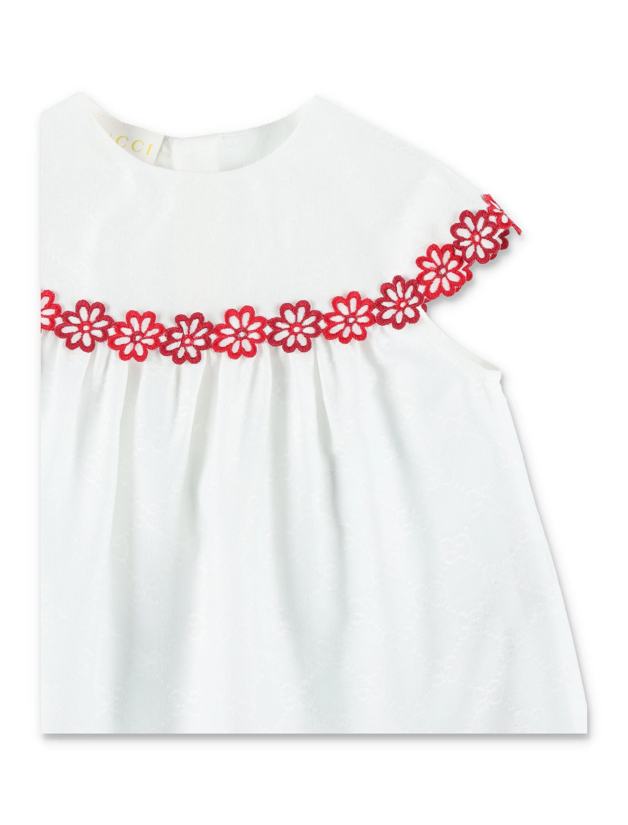 Gucci Baby Embroidered Cotton Dress White/red