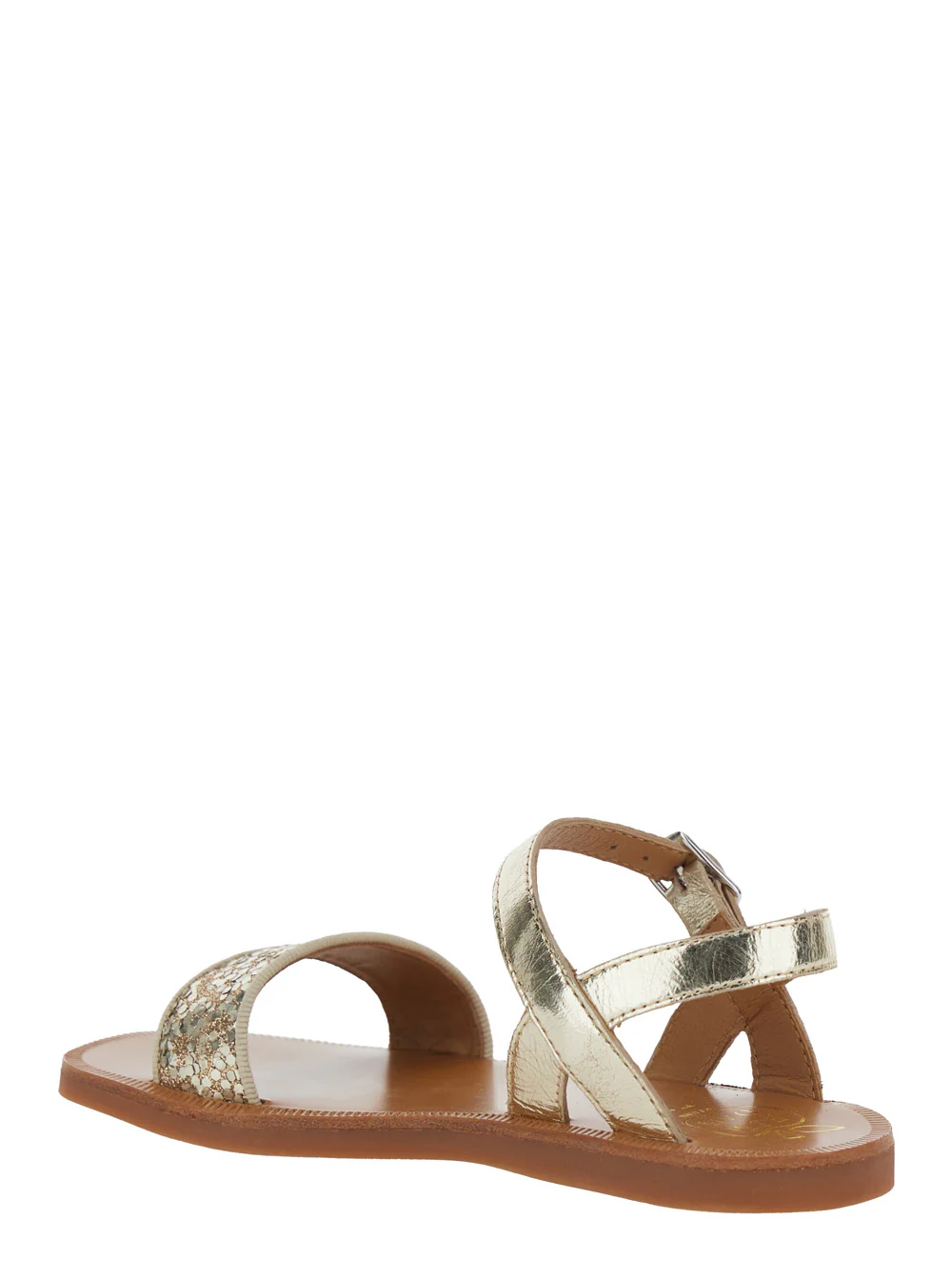 Pom D'Api Kids PLAGETTE BUCKLE TAO LAM-GLI Sandals with Metal Detail for Women Metallic Leather Textile Flat Shoes