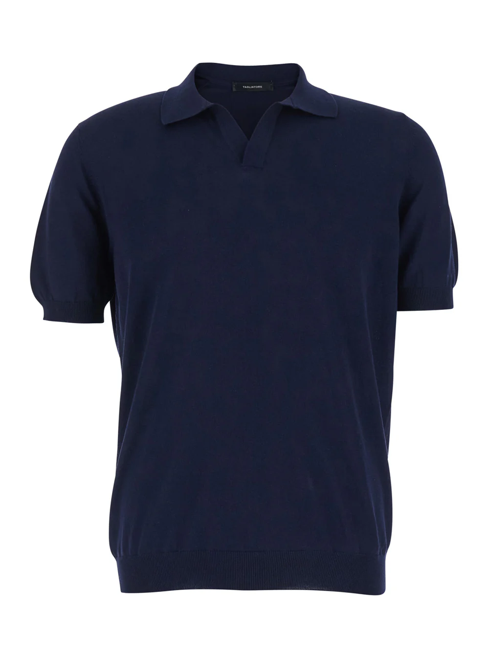 Tagliatore Blue Polo Shirt with Open Collar Without Buttons in Cotton for Men Blu Tshirts And