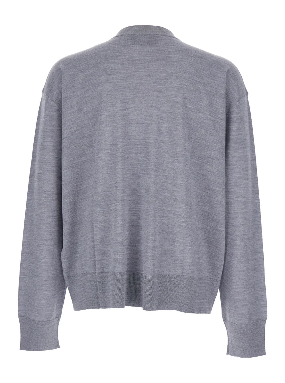 AMI Paris Grey Crew Neck Sweater with Embroidered Logo on the Front in Wool Man Jersey