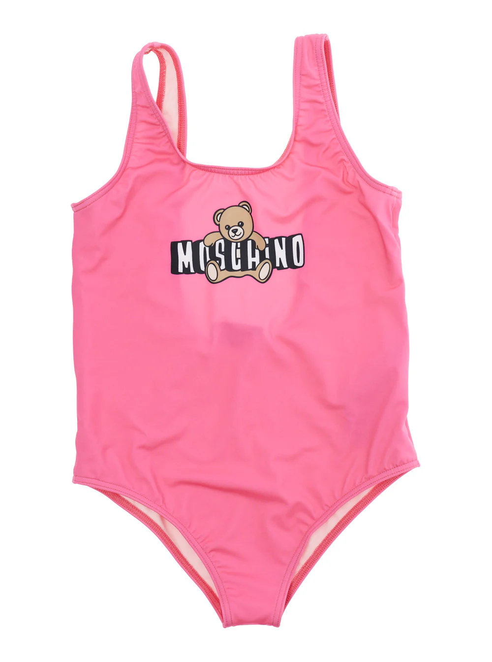 One-Piece Swimsuit MOSCHINO KIDS with Square Neckline and Logo Print on the Front in Pink Tech Fabric for Girls Polyamide Elastane Beachwear