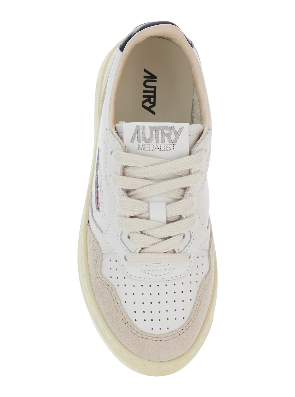 Autry Kids Medalist White Low Top Sneakers With Logo Patch On Tongue And Side Leather Boy