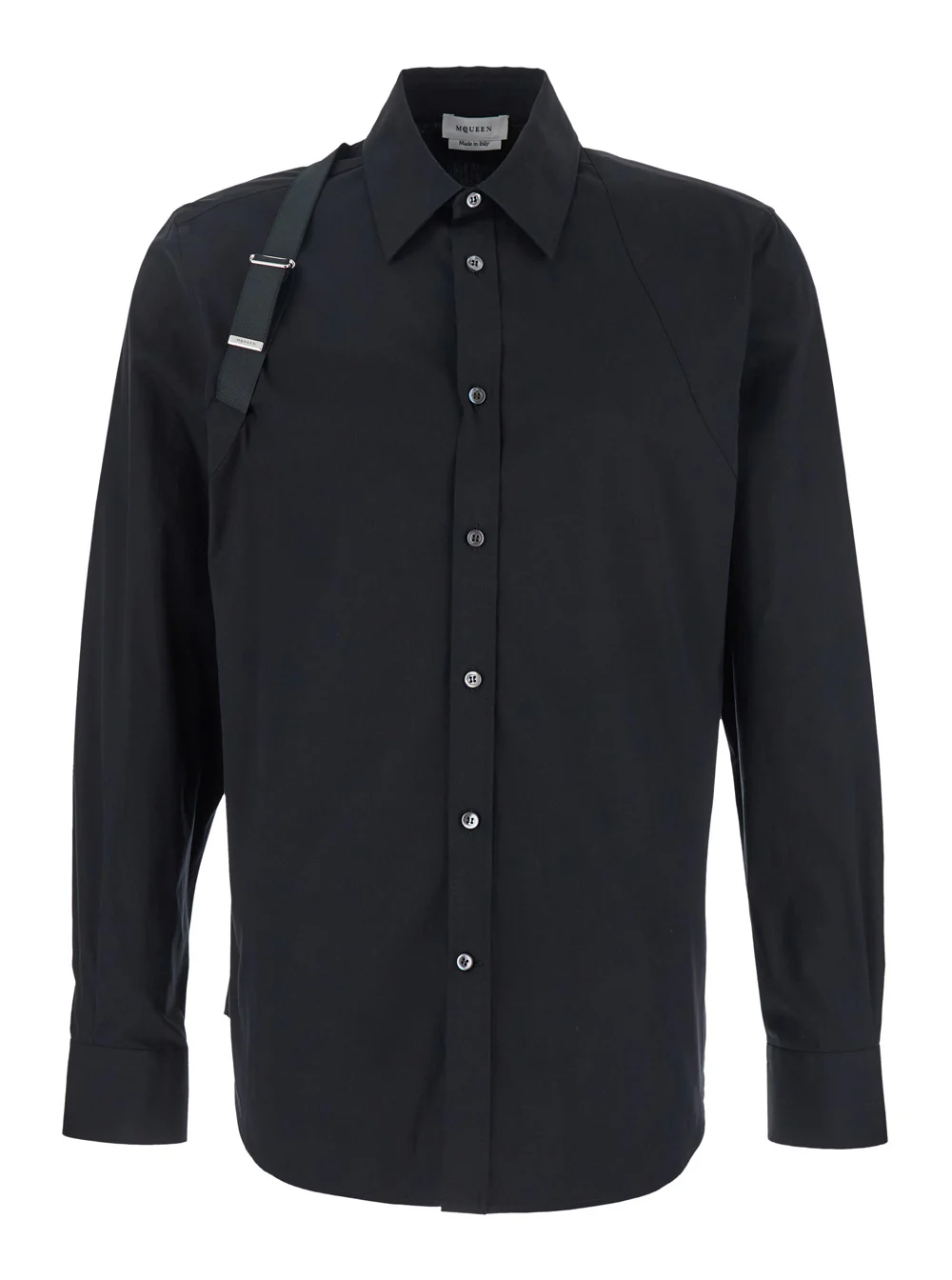 Alexander McQueen Black Harness Shirt with Classic Collar and Strap Detail on Sleeve in Cotton for Men Elastane Blouses