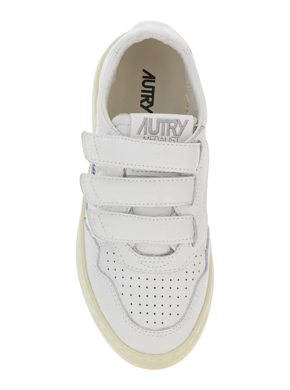 Autry Kids Kidstripes White Low Top Sneakers with Logo Patch on Tongue and Side in Leather Boy Cow