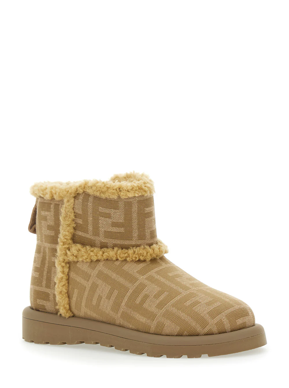 Fendi Kids Beige Ankle Boots with All-Over FF Motif in Fabric Girl Polyamide Cotton