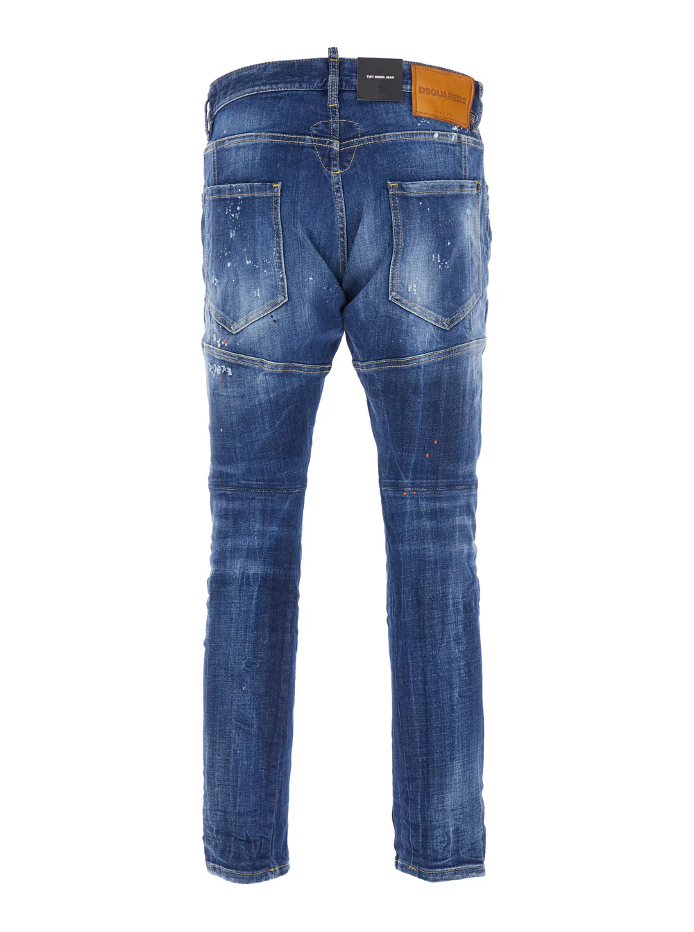 Dsquared2 Tidy Biker Blue Jeans with Paint Embellishments and Logo Patch on the Rear in Denim Man Blu Cotton Elastane
