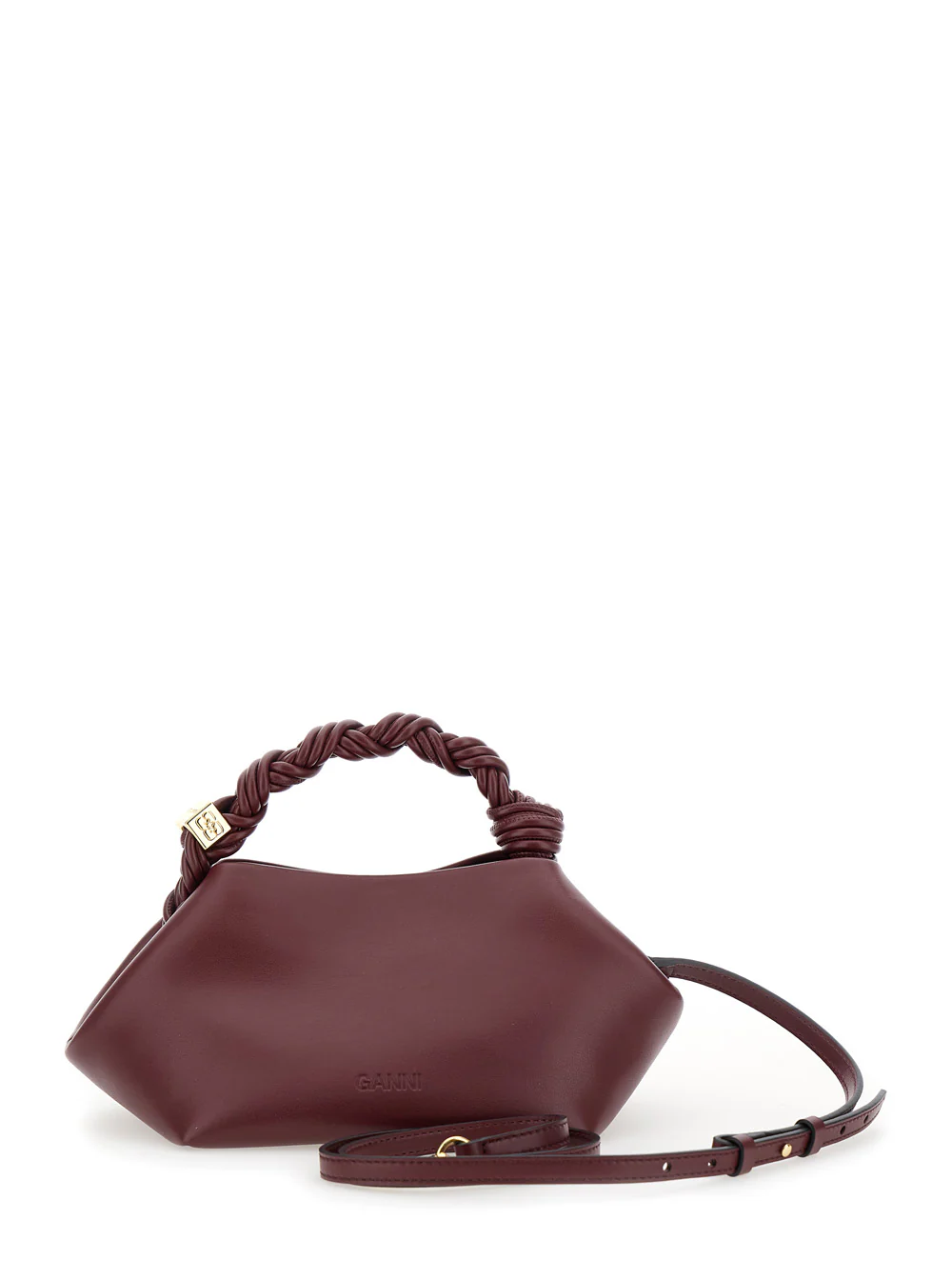 Ganni Handbag Bou Piccola With Butterfly Logo And Woven Leather Handle Bordeaux Woman Red Hand Bags