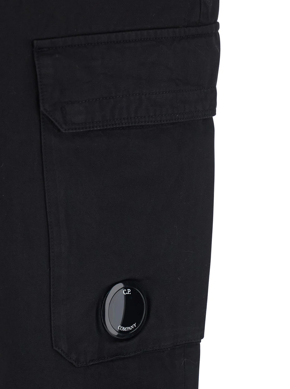 C.P. COMPANY Black Cargo Pants with Logo Plate on the Side and Two Front Pockets for Men Cotton Trousers