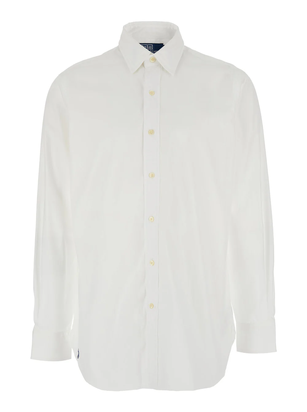 Polo Ralph Lauren Custom Fit White Shirt with Pointed Collar and Contrasting Pony Embroidery on the Side in Cotton Man Blouses