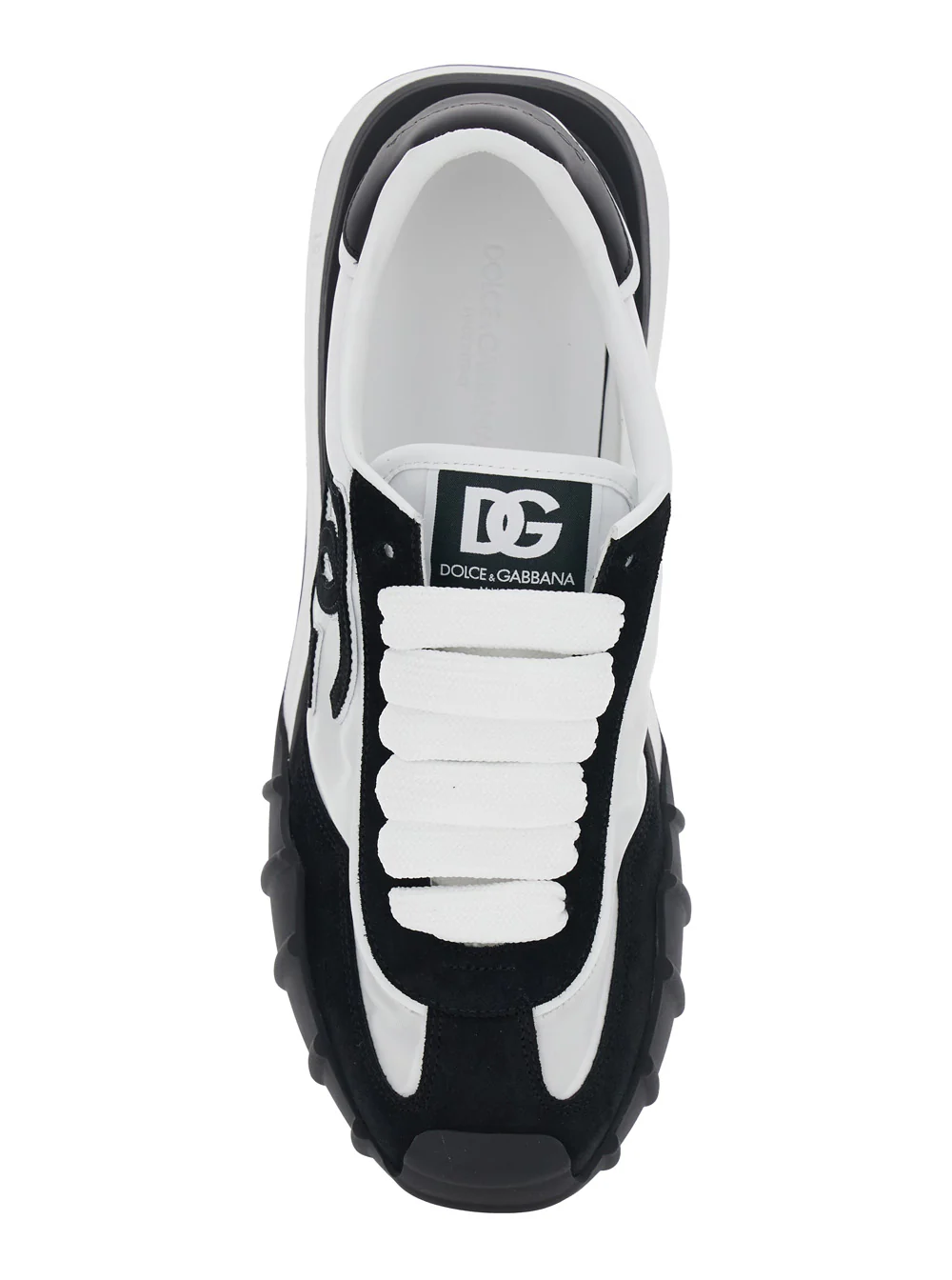 Dolce & Gabbana DG Athletic Black and White Low Top Sneakers with Logo Patch on the Side Tongue in Leather for Men Lamb Sheep
