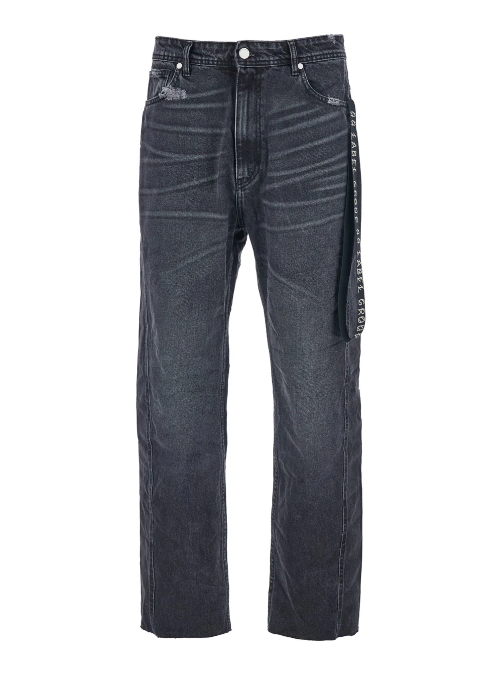 44 Label Group Black Jeans with Logo Patch on the Rear and Side Strap in Denim Man