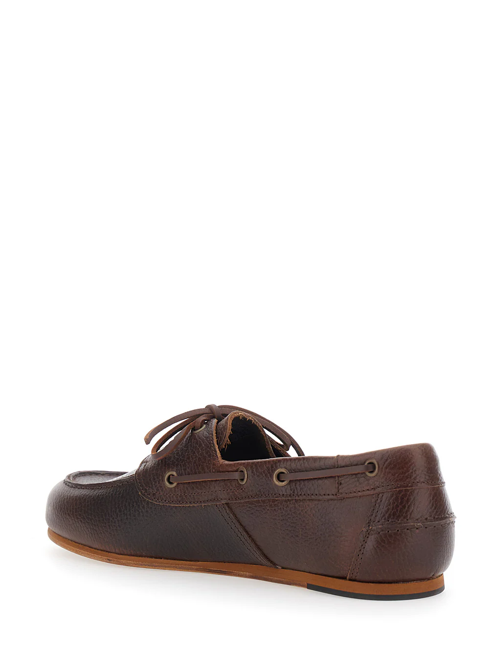 Sebago Loafers Hammered Leather Brown With Rounded Toe For Men
