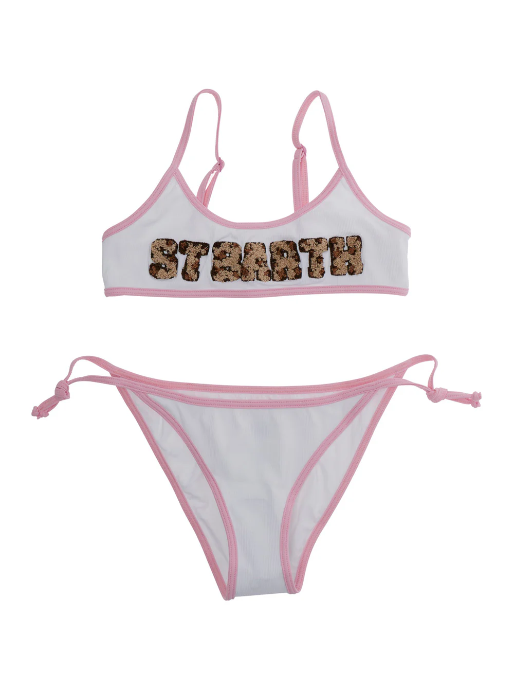 Mc2 Saint Barth Kids Jaiden String - Rib 01 Leopard Terrypatch Bikini With Details In Fabric Child White Beachwear