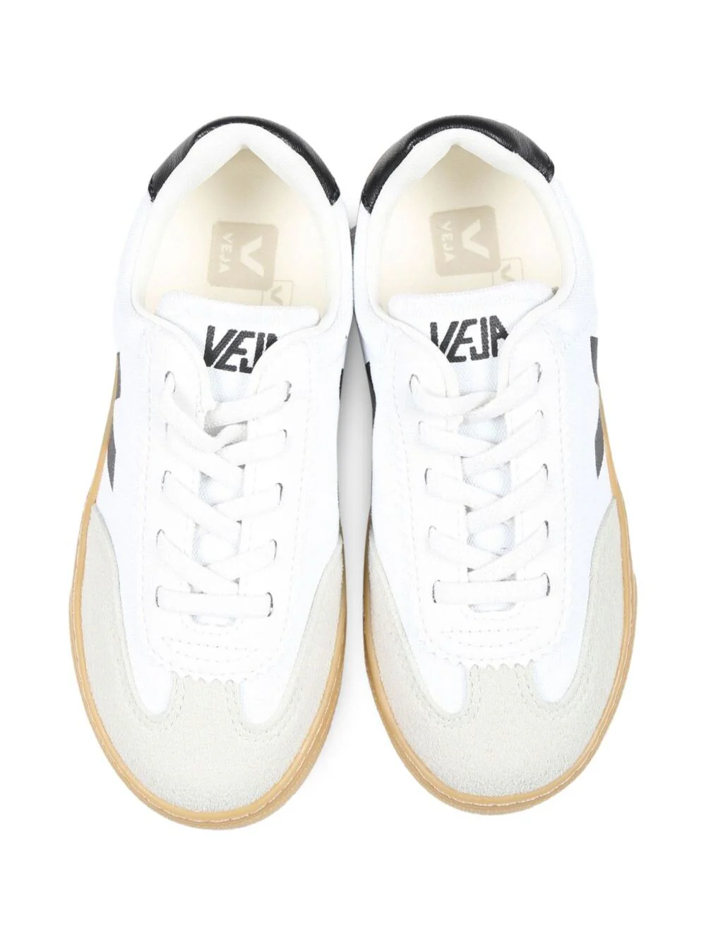 Veja Kids Volley White Low Top Sneakers with Contrasting Heel Logo Lettering and Detail on the Side in Canvas Boy