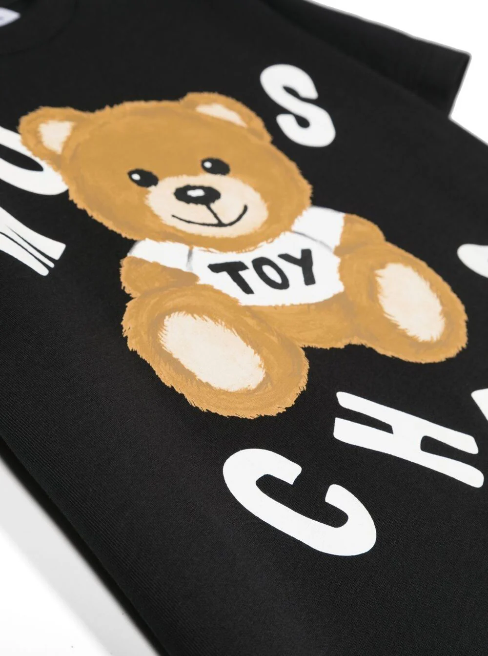 Black Crewneck T-Shirt With Baby Bear Lettering Print Cotton Boy Moschino Kids Tshirts And Polo Shirts