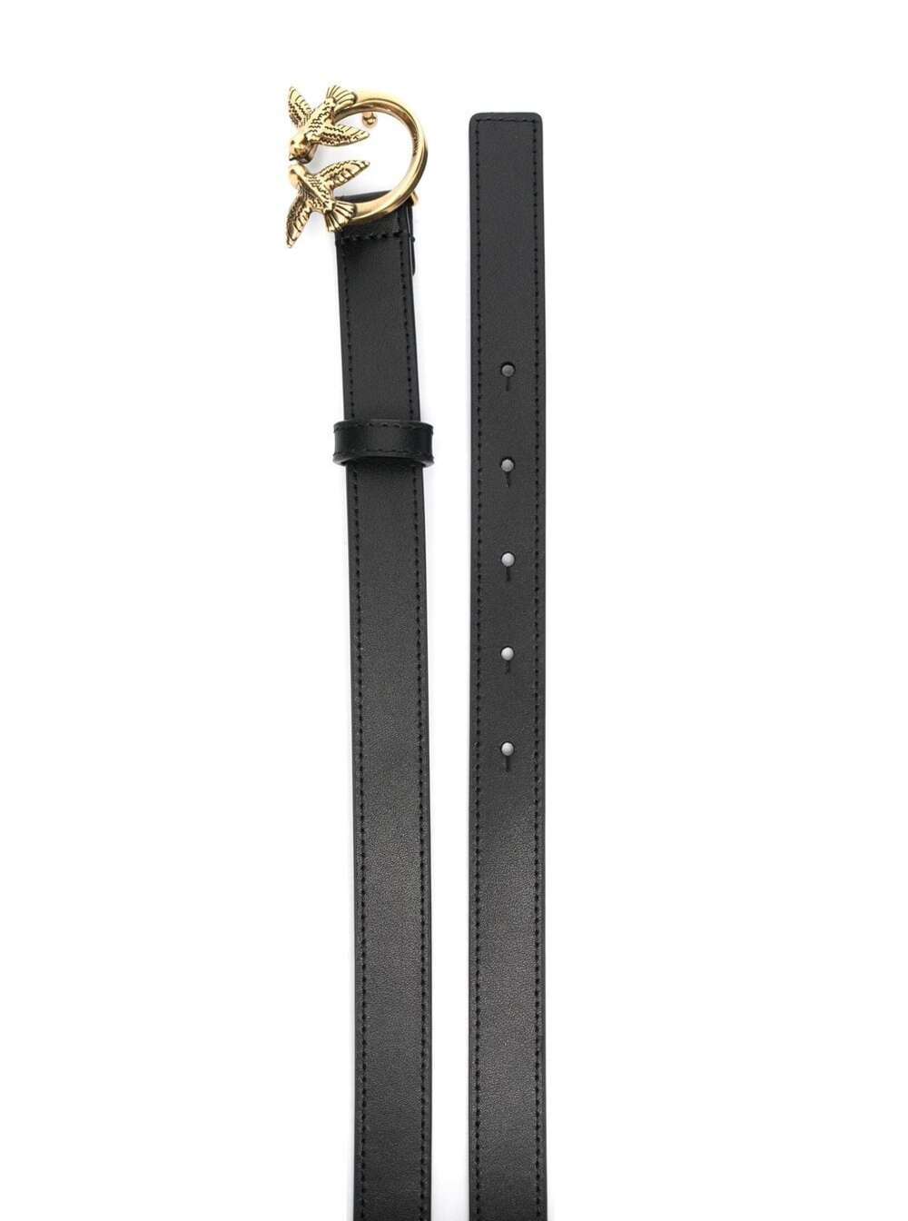 Pinko Love Birds Belt With Logo Buckle Soft Black Leather For Women