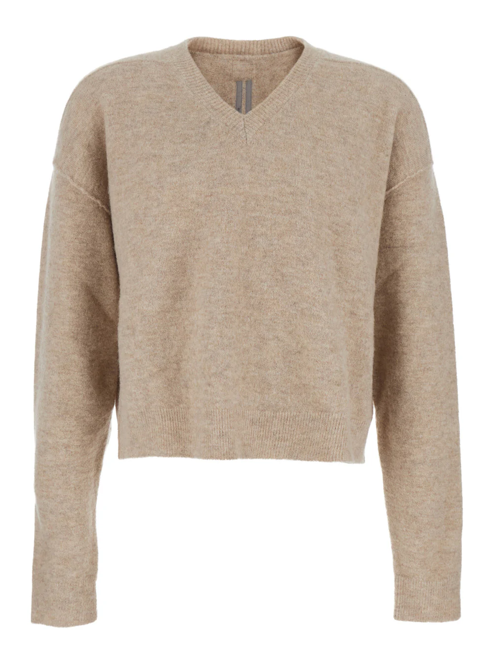 Rick Owens Beige Sweater with V Neck and Dropped Shoulders in Wool Blend Man Alpaca Nylon Elastane Jersey