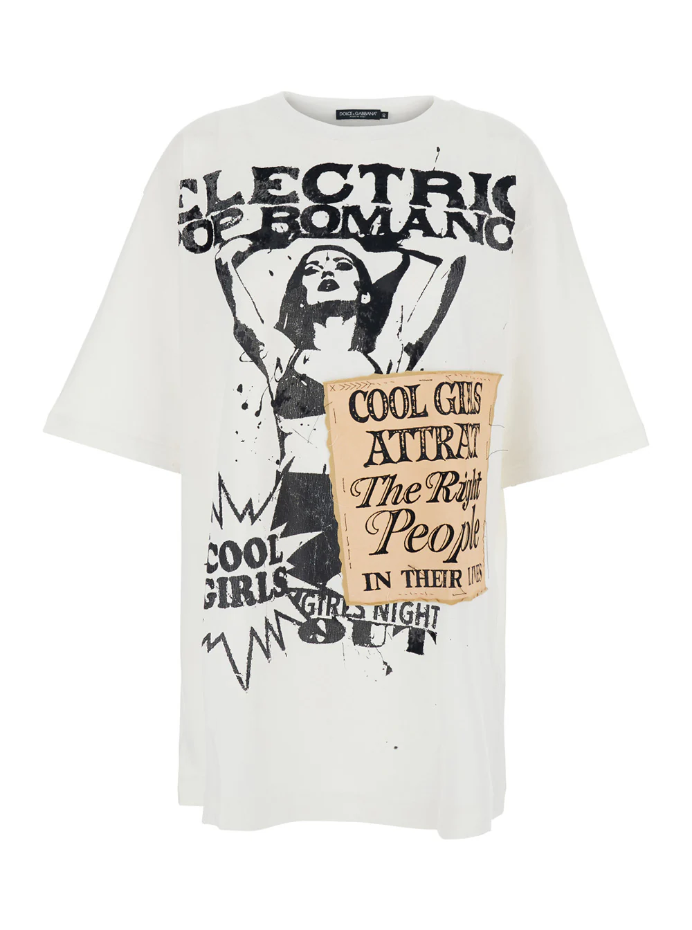 Dolce & Gabbana White Crew Neck T-Shirt with Maxi Print on the Front in Cotton Woman Tshirts And Polo Shirts