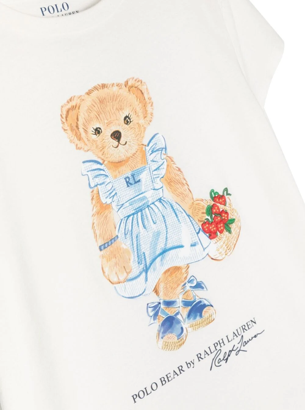 Polo Ralph Lauren Kids White Crewneck T-Shirt With Teddy Bear Print Cotton Girl Tshirts And Polo Shirts